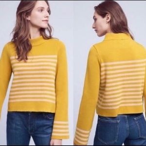 Anthropologie Moth Yellow Stripe Cropped Sweater